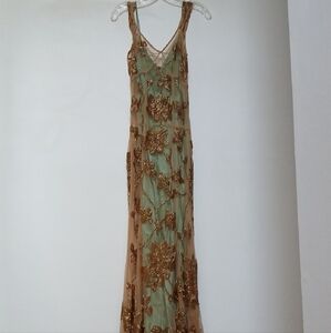Gold and Green Embellished Maxi Dress